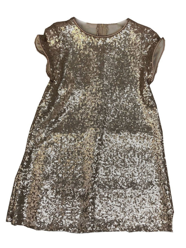 Little Girls Champagne Sequin Katy Short Sleeve Shift Party Dress 2-6 - SophiasStyle.com